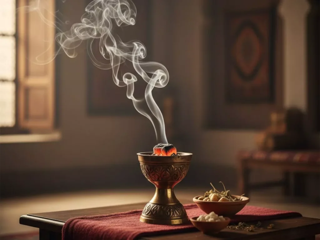Fumée d’encens de purification utilisée pour nettoyer les énergies d’un espace