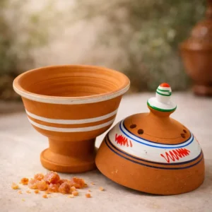 Encensoir en argile cuite traditionnel avec socle et couvercle