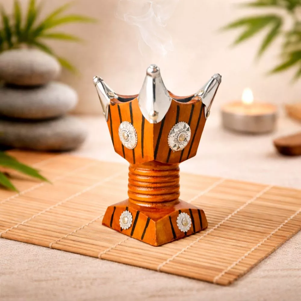 Encensoir indien en bois artisanal pour encens et bakhour